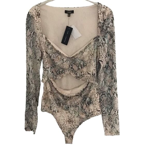 AFRM Celia Aqua Neutral Snake Print Cut Out Bodysuit - Picture 2 of 10